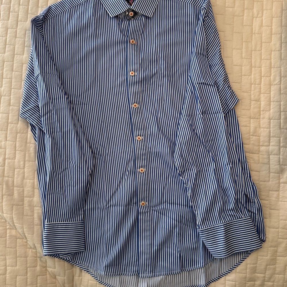 Robert Graham long sleeve button down shirt. Blue and white stripe. Size L. - Picture 3 of 6